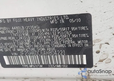 2010 Subaru Forester 2.5X Limited z USA, uszkodzony, nr VIN JF2SH6DC6AH804221